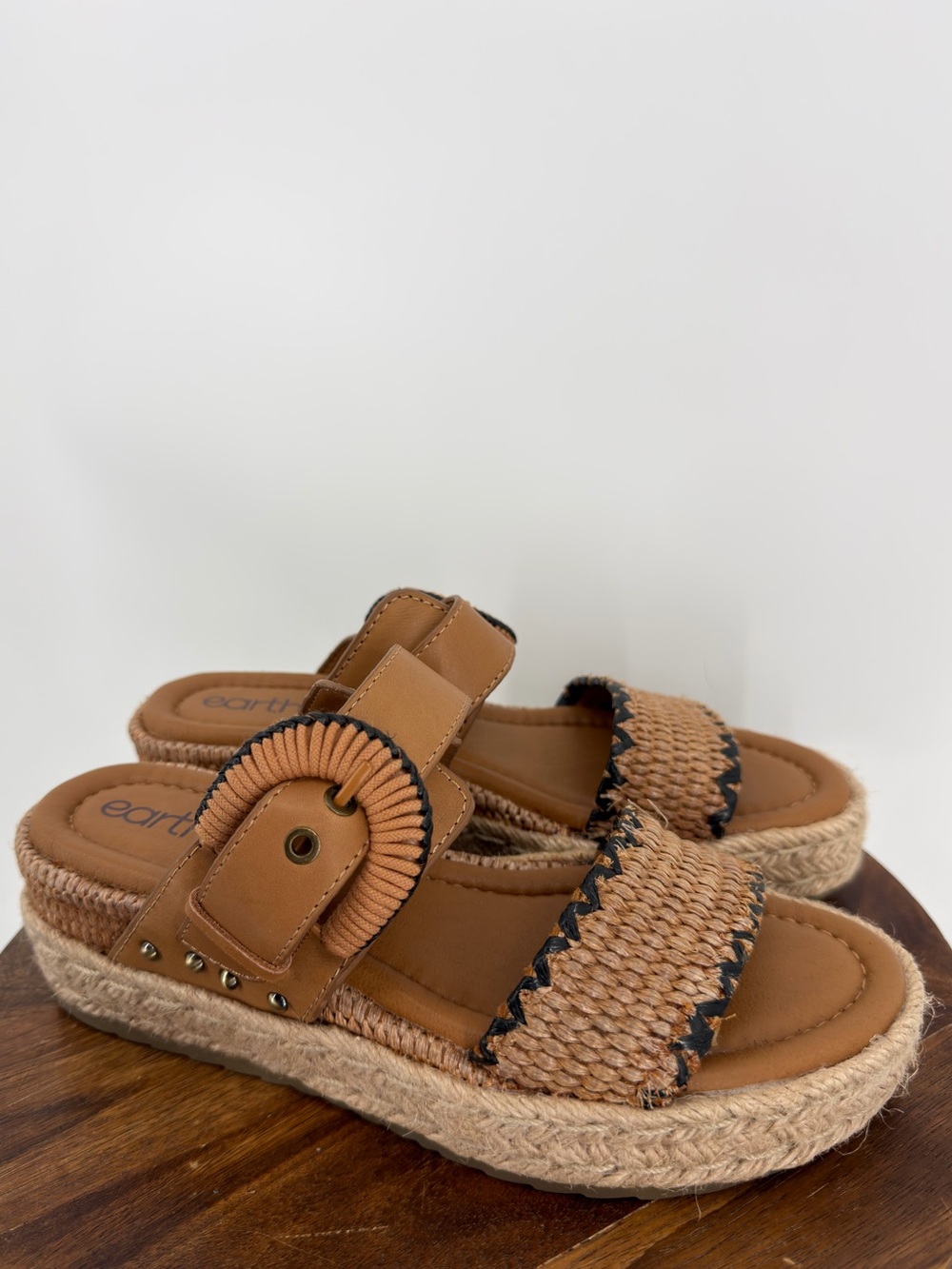 Earth Origins Etolla Raffia Platform Slide Sandals Size 6.5M‎ Boho